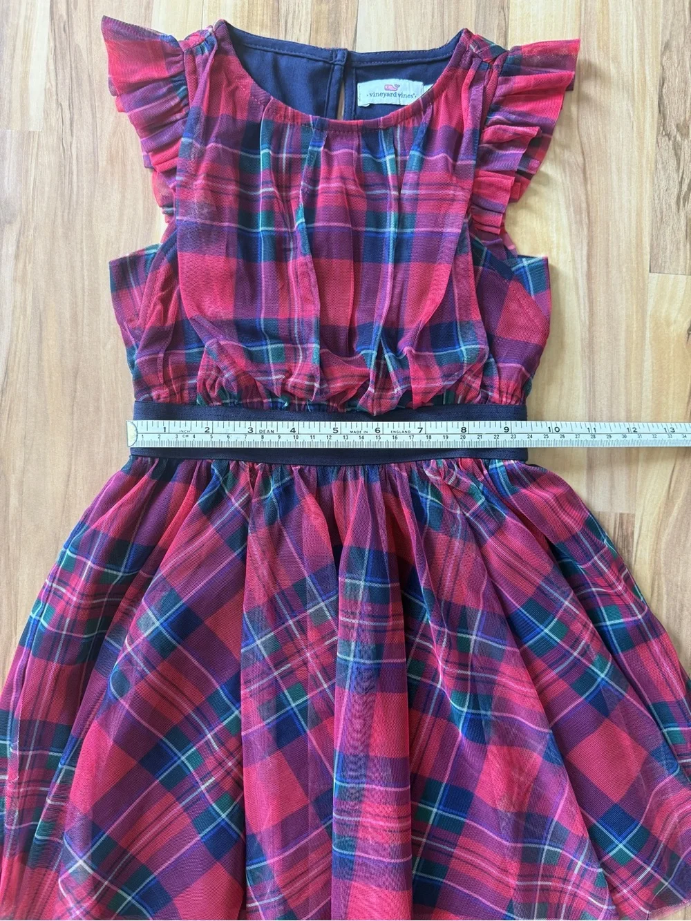 Vineyard Vines Red Plaid Dress with Navy Waistband